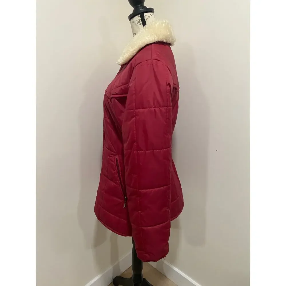 Vintage Ms. Pioneer 70s 80s Red Puffer Coat Faux Fur Collar Size 14 Girls